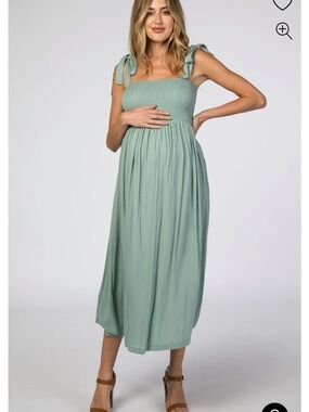 Pinkblush Sage Green Smocked Midi Dress with Tie Straps